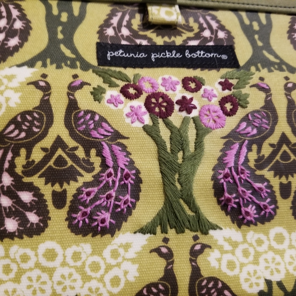 Petunia Pickle Bottom Green Purple Peacock Baby Diaper Bag Ornate Design New - Picture 3 of 8
